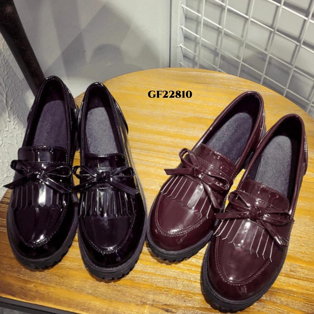 PRF Sepatu Loafers Low Block Heels Tassel Ribbon GF22810