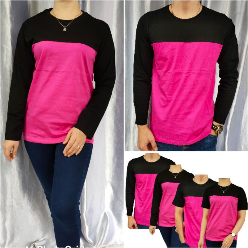 kaos polos reglan Pink-Hitam kombinasi uk 20 22 S M L XL XXL