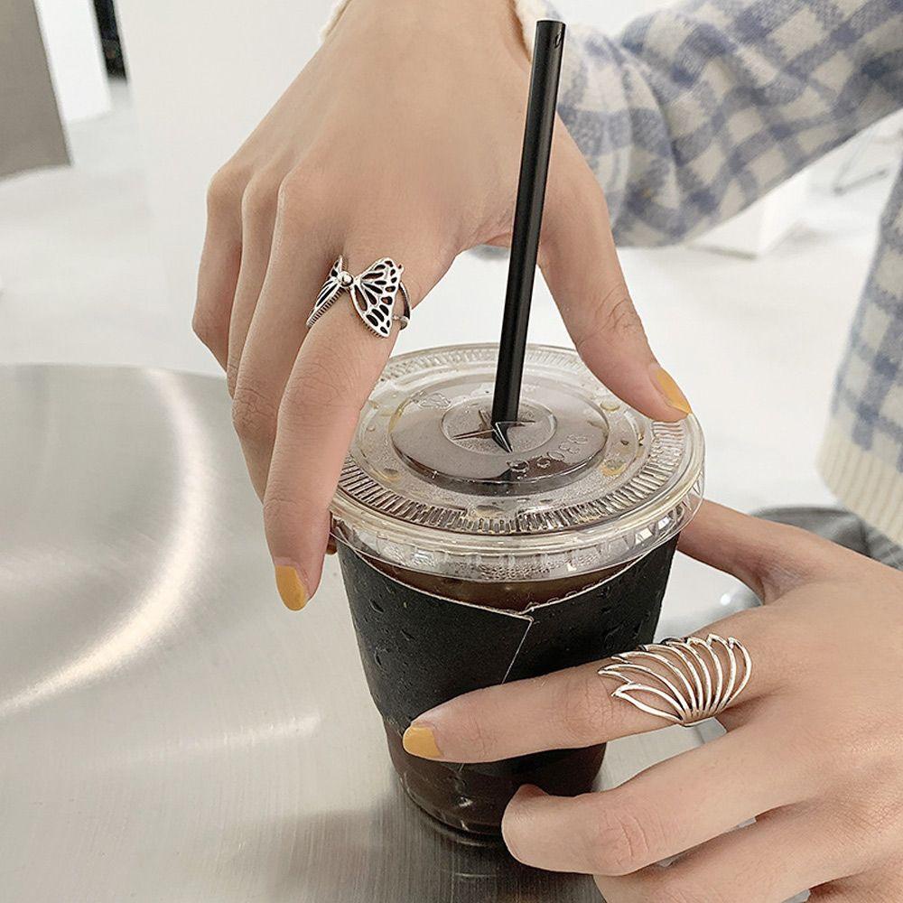 Top Sayap Kupu-Kupu Cincin Cincin Hadiah Pesta Pernikahan Punk Aksesoris Single Open Adjustable Ring Hip Hop Hollow Wing Ring