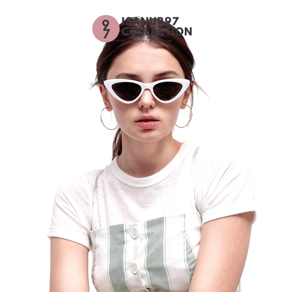 ISANUR97-Kacamata Hitam Wanita Gaya Vintage Triangle Segitiga Cat Eye Sunglasses Women Fashion Korea