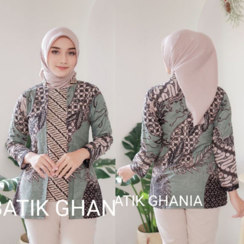 tey-17 Batik wanita ASJ SA HRB026 Kenongo Kemeja Tosca Pendek-Bintang Pink Bolero