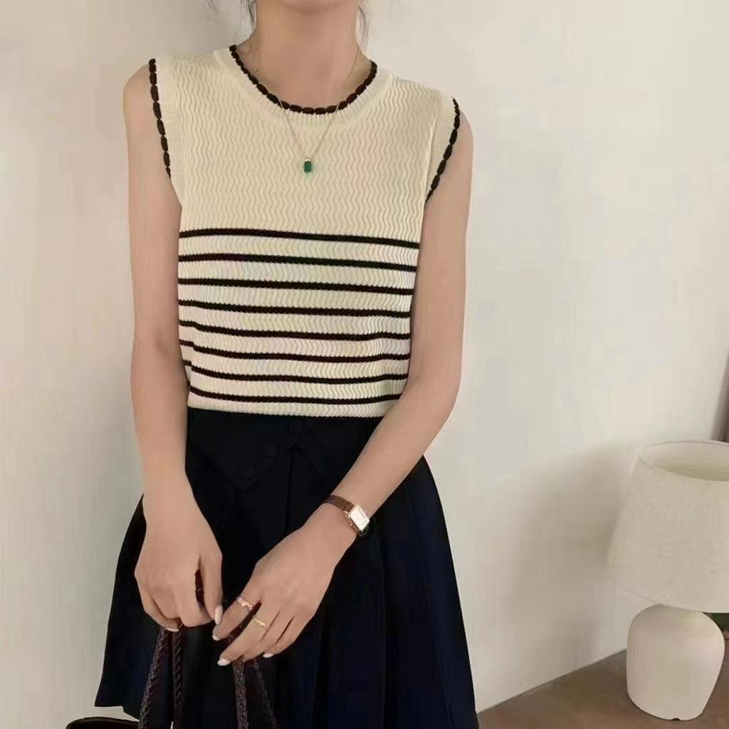 Claire Tanktop Stripes Top Knit - Atasan Rajut Wanita Import TM (70156)