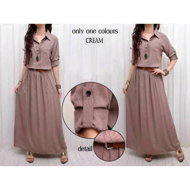 Gaun / dress wanita / cewe MAXI POLOS CREAM untuk pesta kerja hadiah kado