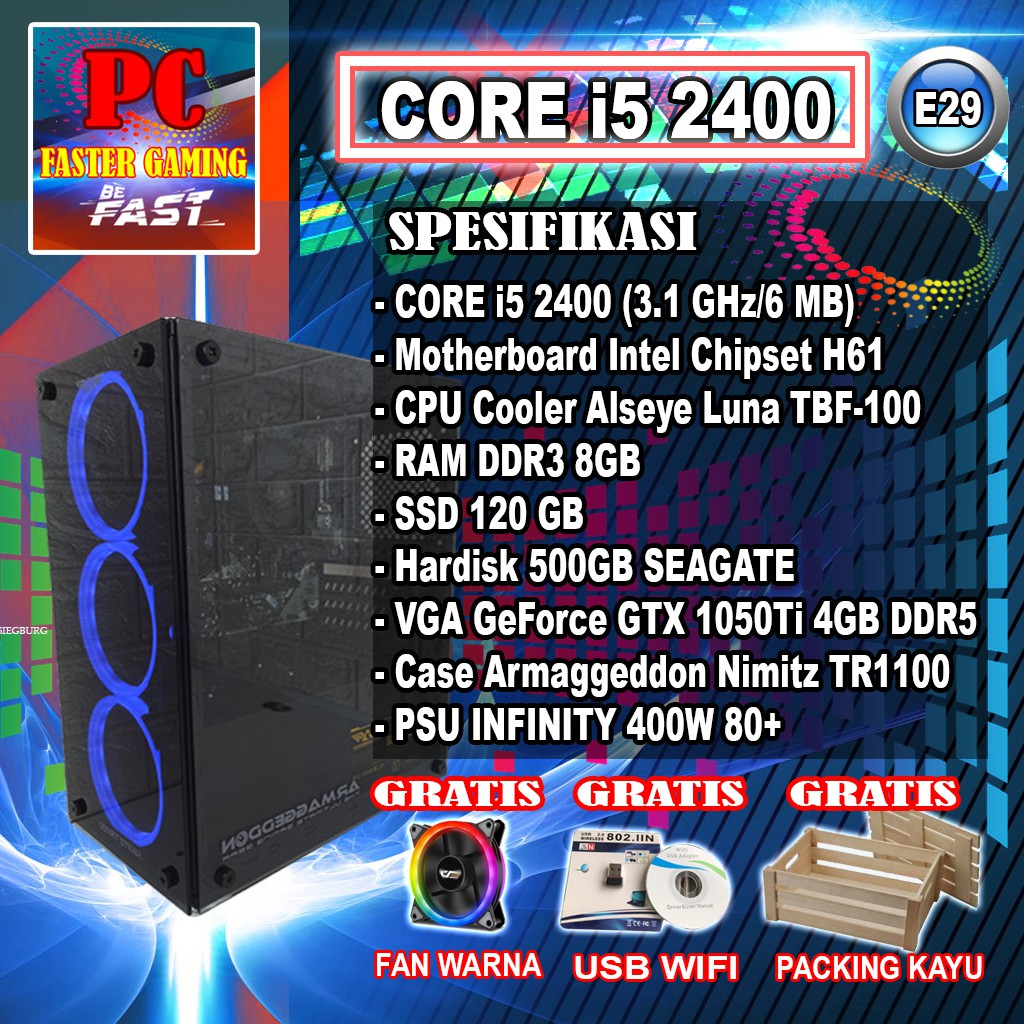 PC GAMING i5 2400 KOMPUTER CPU VGA GT 1050 4GB RAM 8GB E29
