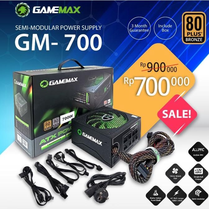 GM700 - PSU 700WATT WITH MODULAR CABLE 80+BRONZE - GAMEMAX