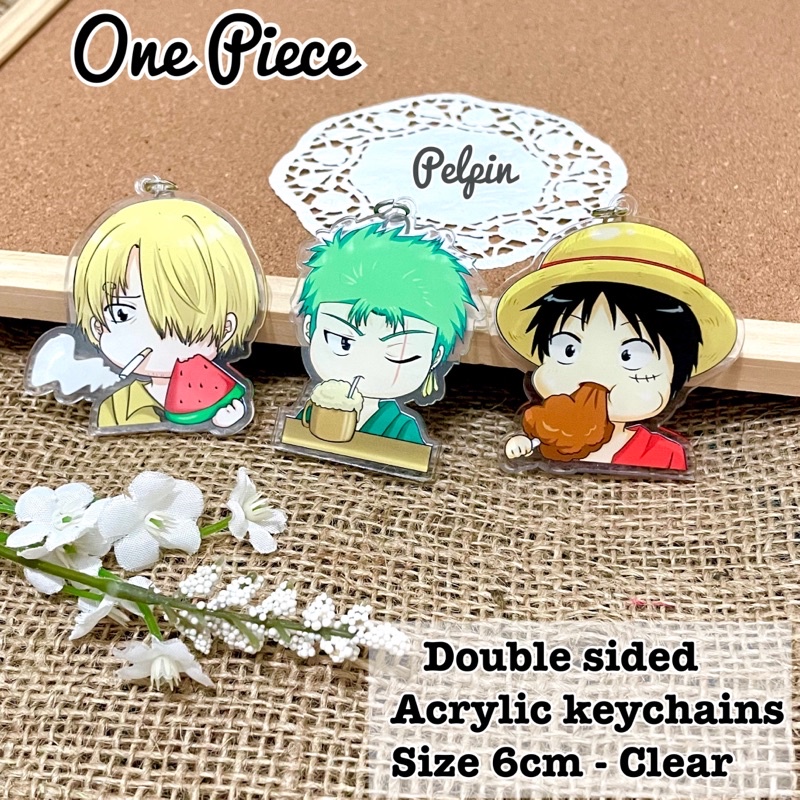 Gantungan kunci One Piece luffy zoro sanji clear double side 6cm bening besar keychain anime