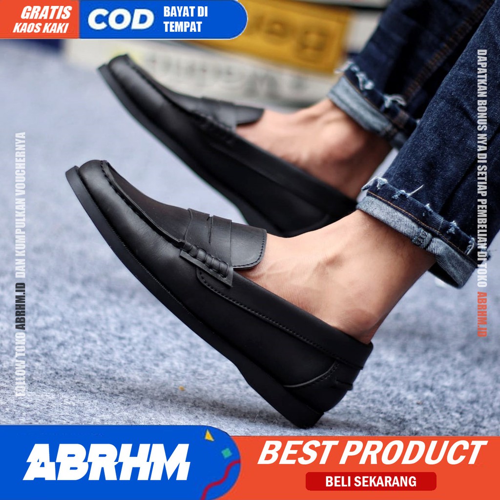 ABRHM x IRISH Sepatu Slip On Pria Kulit Pu Premium Sepatu Pria Casual Pantofel Kerja Kantor Kuliah Sepatu Kasual Semi Formal Gaya Santai Keren Kekinian Original Murah Terlaris