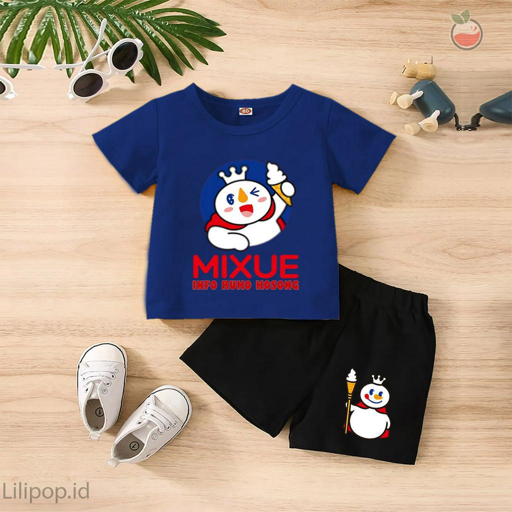 Baju Anak Stelan Kaos 3/4 MIXUE INFO RUKO Cowok Cewek  Usia 1 - 4 Tahun Celana Pendek Harian