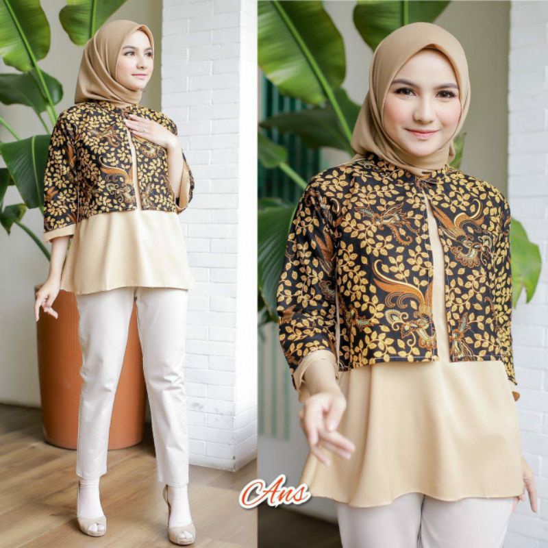 Batik wanita ASJ SA HRB026 Kenongo Kemeja Tosca Pendek-Blues viona 3