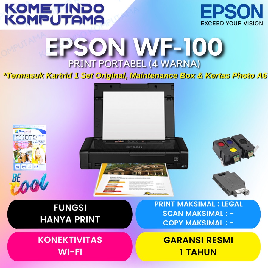 Epson WorkForce WF-100 Wi-Fi Inkjet Printer Portable WF100