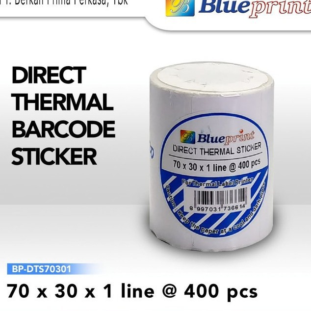 

Direct Thermal Sticker Label BLUEPRINT 70x30x1Line Isi 400Pcs 70x30 mm