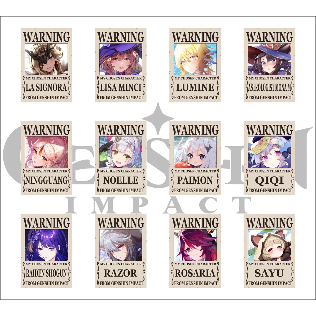 Pola Deco Mini Poster Anime Game Genshin Impact Warning - Hu Tao Xiao Zhongli Raiden Shogun Ganyu