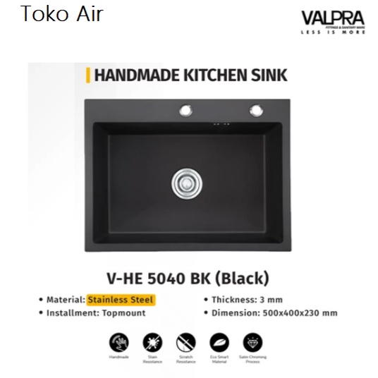 Kitchen Sink Handmade VHE 5040BK Valpra