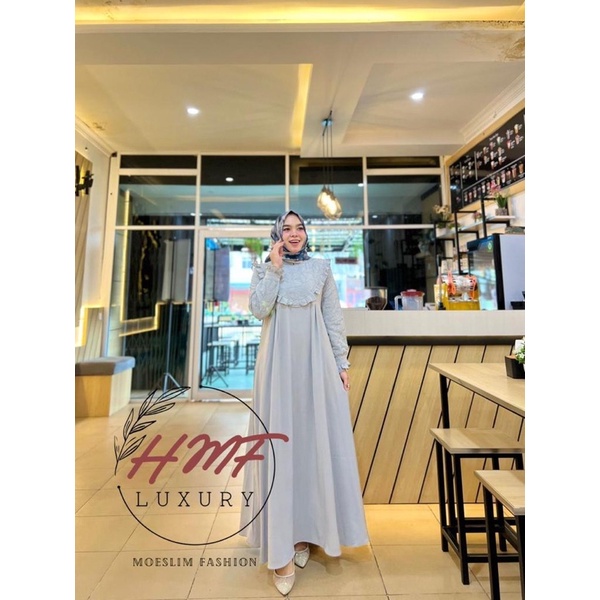 HMF Luxury Gamis wanita cewek abu dress muslim HMF