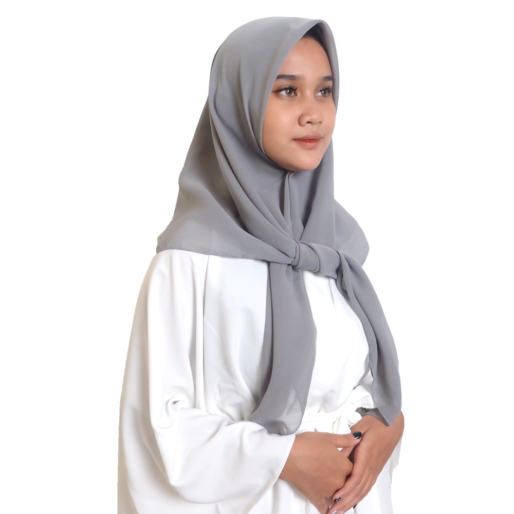 Maula Hijab - Kerudung Segi Empat Bella Square Jilbab Segiempat Paris Polos Premium-Abu Muda