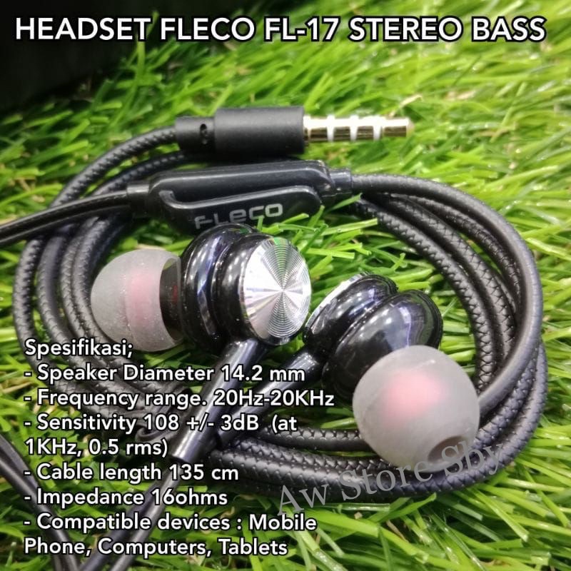 Headset hight bass / Earphone mega bass by FLECO black edition [FLE-17]