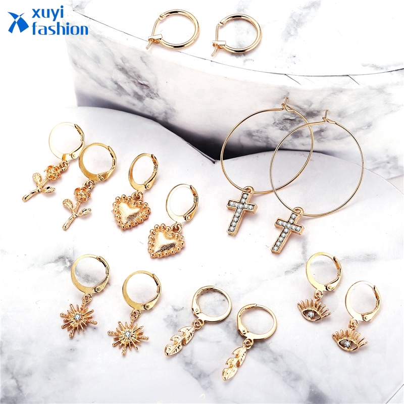 7pair/set Bohemian Drop Earrings Set Vintage Gold Eyes Star Flower Circle Earring Female jewelry