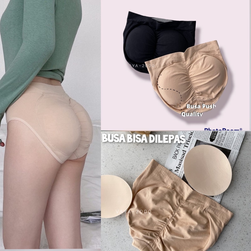 Celana Dalam Wanita Push Up Pengangkat Bokong Bahan Rajut Stretch / Cd Busa Penebal Bokong All Size Busa Bisa Dilepas