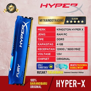 RAM KINGSTON HYPER X FURY GAMING DDR3 4GB PC 12800 LONGDIMM