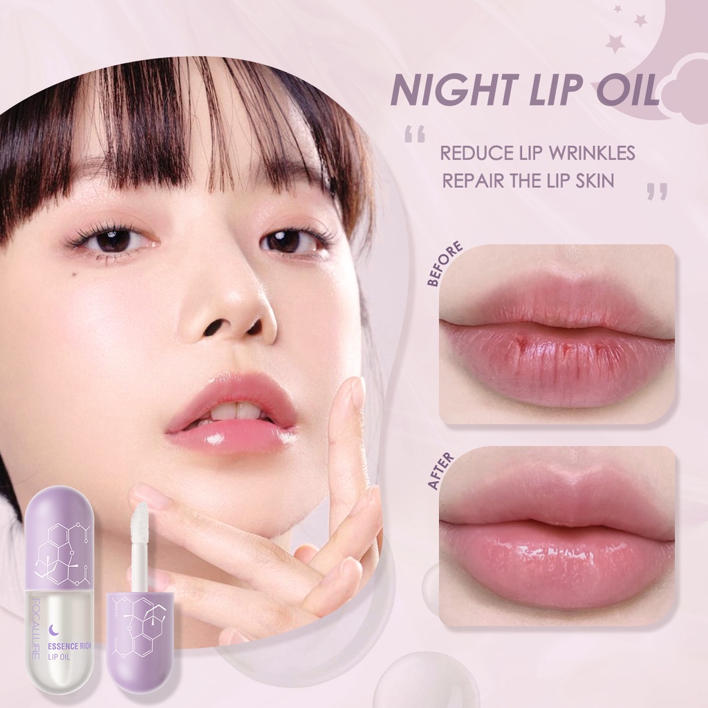 FOCALLURE Pure Natural Lip Oil Soften Moisturized Repaired Multi-uses Waterproof Lip care Memperbaiki Bibir yang Kering - Day &amp; Night