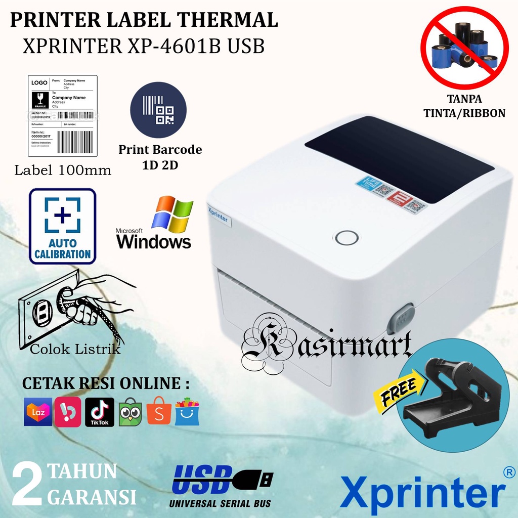 Xprinter XP4601 Printer Label Barcode Direct Thermal A6 100 mm 4&quot;x6&quot; XP-4601 USB Bluetooth Wifi Cetak Stiker Thermal Resi Pengiriman Expedisi Marketplace Nama Harga Barang XP 4601