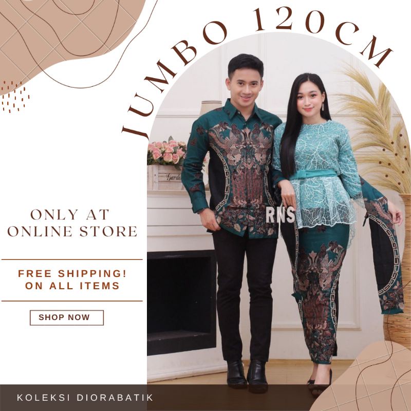 Couple Kebaya JUMBO 120CM //M.L.XL.XXL Set Kebaya Brokat Free Selendang Batik Katun Premium