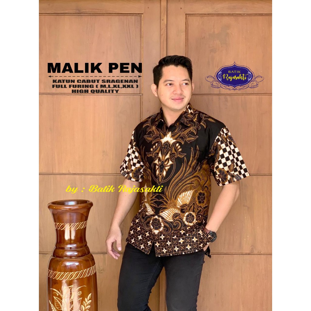 MALIK Kemeja Batik Pria Lengan Pendek Katun Halus FULL FURING Rajasakti