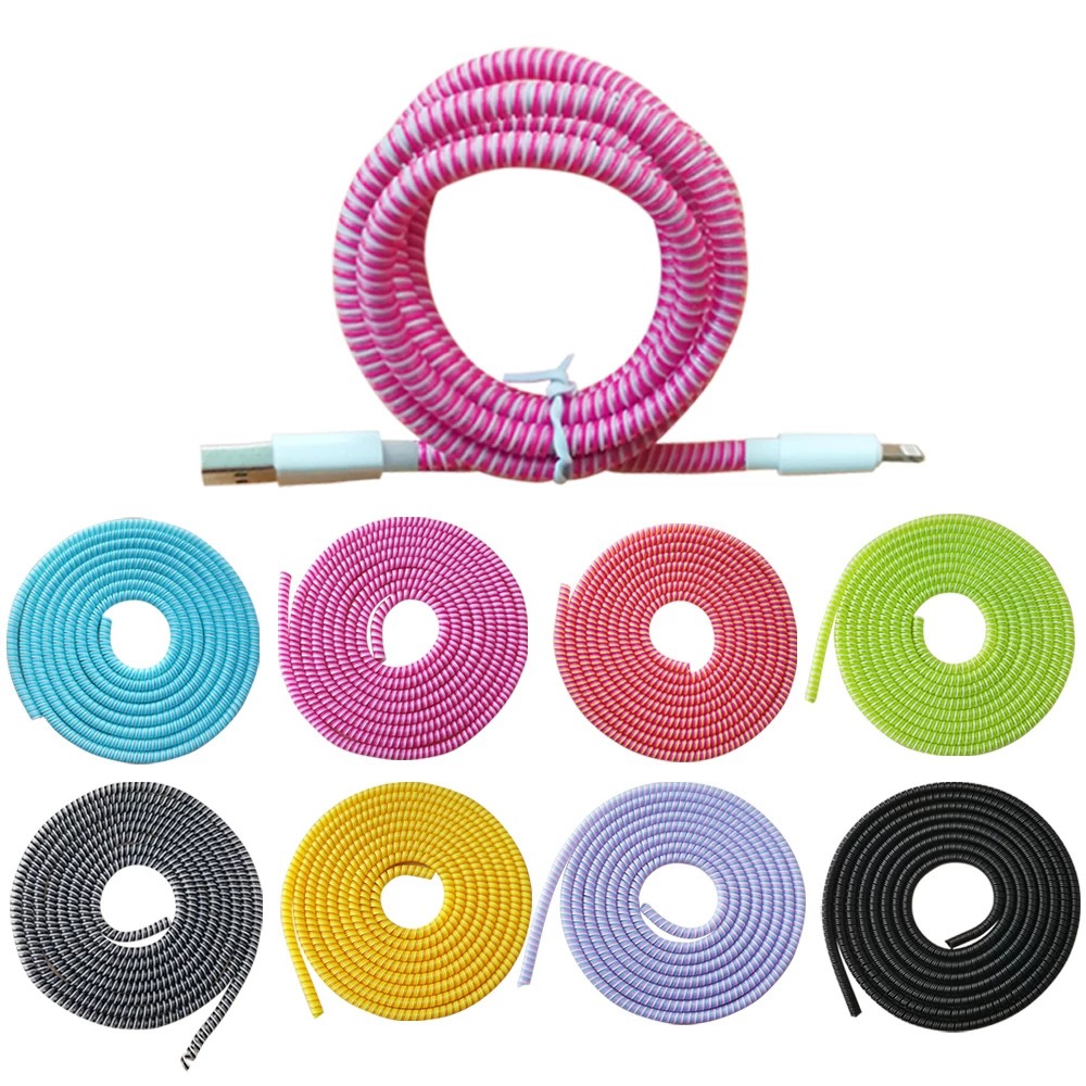 1.4M Colorful Phone Wire Cord Rope Plastic Protector Bobbin Winder/ USB Charging Cable Data Line Earphone Cover Spring Sleeve Twine