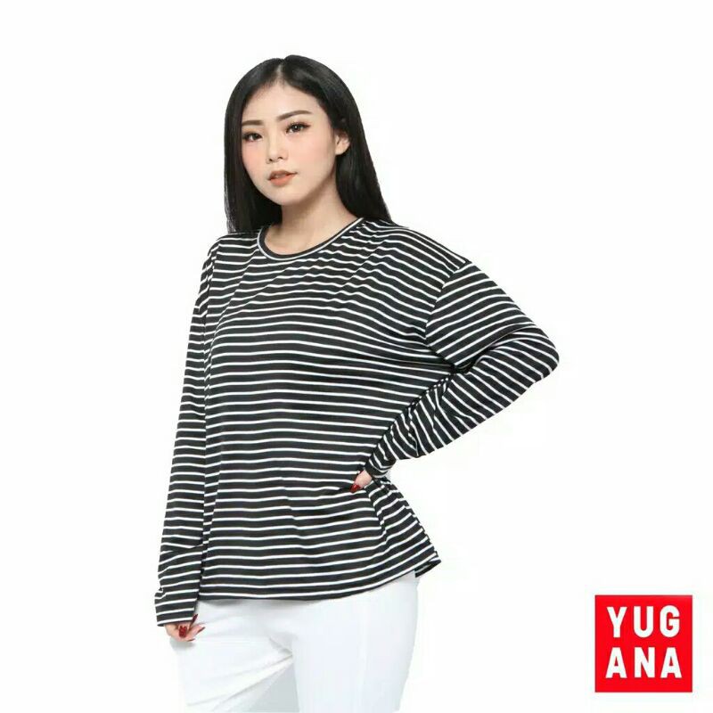 Baju kaos jumbo t-shrit murah lengan panjang salur wanita