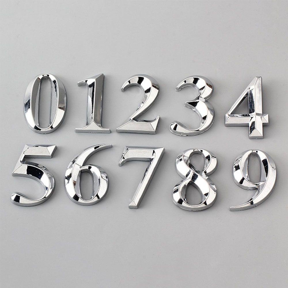 R-flower Stiker Nomor Rumah Kesederhanaan Silver ABS Label Plastik 3D