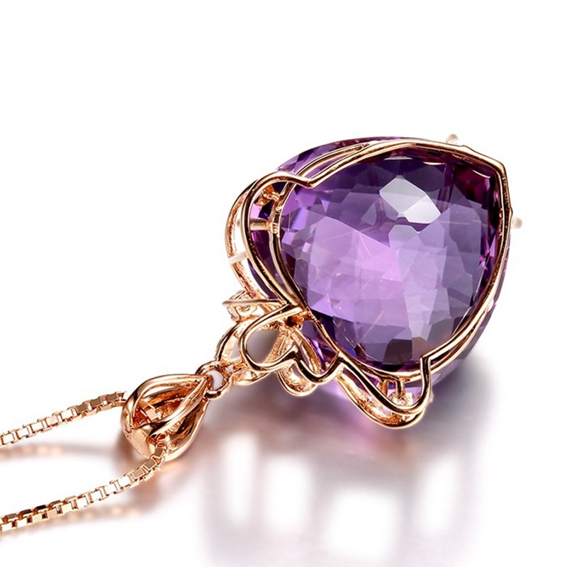 Kalung Rantai Lapis Emas 18k Dengan Liontin Batu Amethyst Bentuk Hati Untuk Wanita