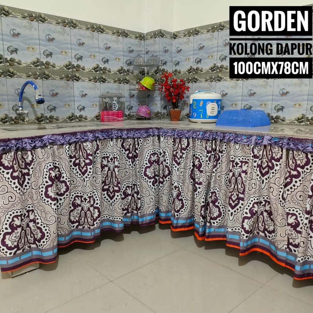 Gorden kolong dapur / Gordeng kolong meja dapur / Gorden dapur bawah kompor 1 set plus tali / Gorden