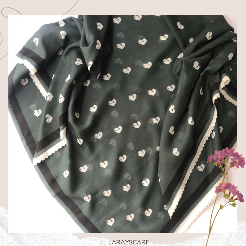 Hijab Voal Motif Premium Hijau Love