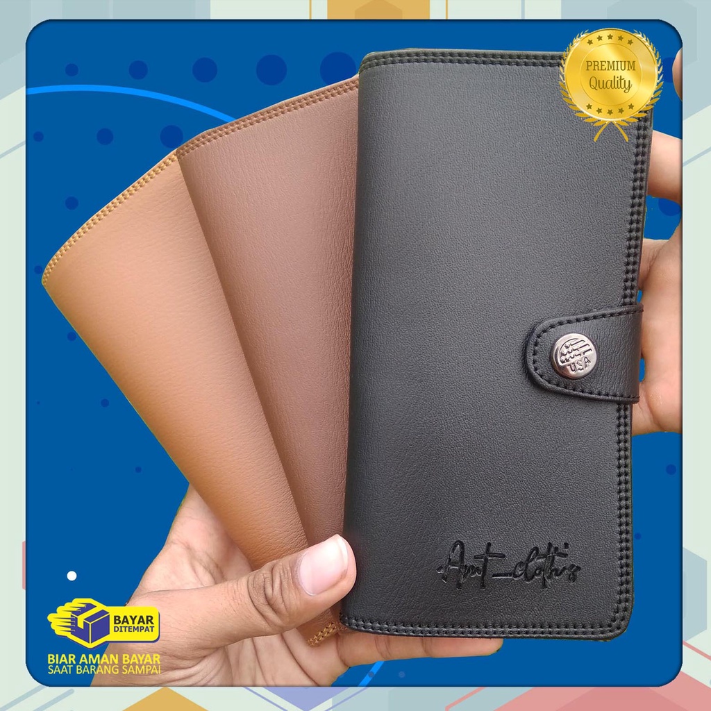 best seller! Dompet lipat cowok amt panjang kancing Bahan sintetik