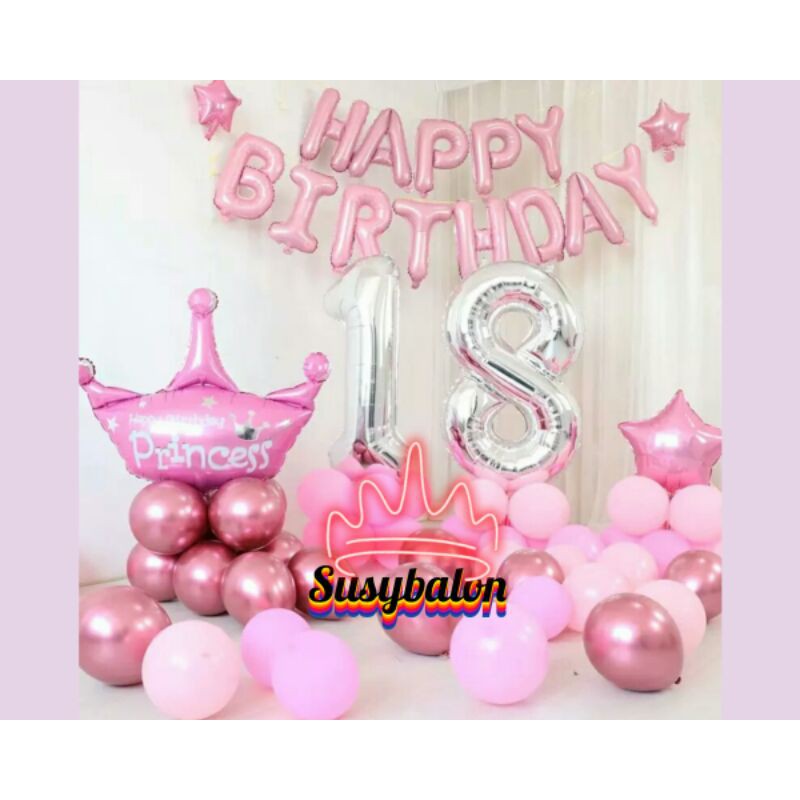 dekorasi set happy birthday pink