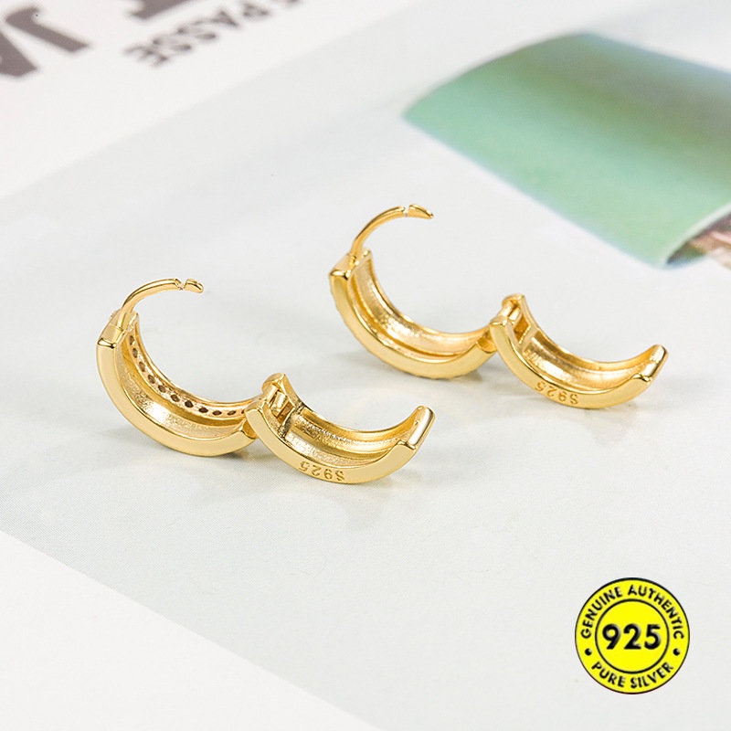 Anting Tusuk Lapis Emas Putih 18K Model Papan Catur Aksen Berlian Imitasi Untuk Wanita U1069