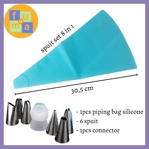 TERLARIS Spuit Set Piping Bag Silicone 8 in 1 /  Icing Piping Bag Set / Kantung Icing Bahan Silikon Dapat Digunakan Kembali Untuk Hiasan Kue