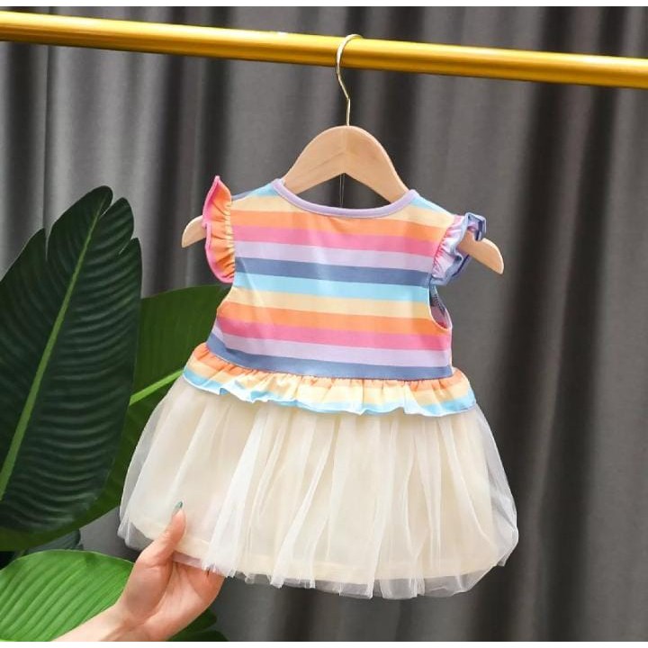 Juragan Junior [COD] Rainbow Baju Dress Tutu Anak Perempuan Lengan Bahan Katun Usia 1-3 Tahun