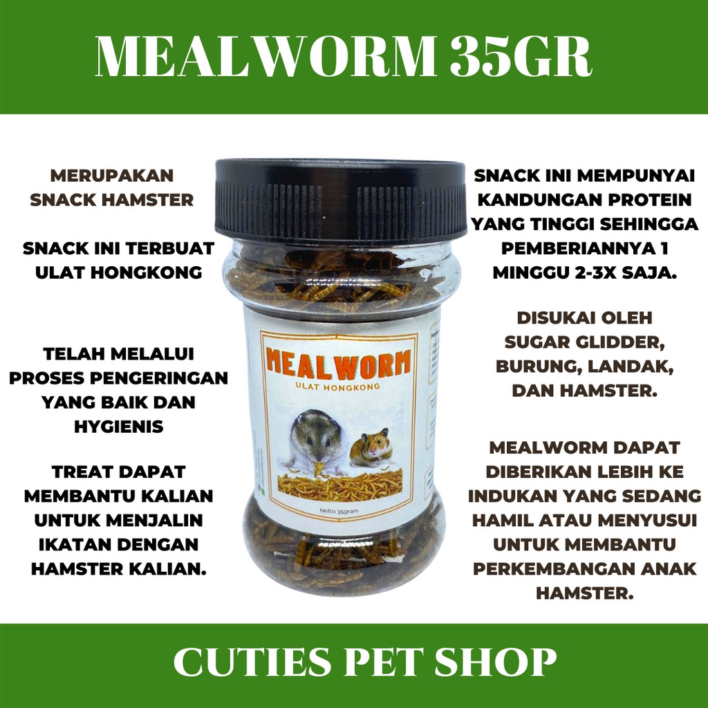 Jual NEW PACKAGING !! MEALWORM 35 Gram / ULAT HONGKONG / SNACK HAMSTER