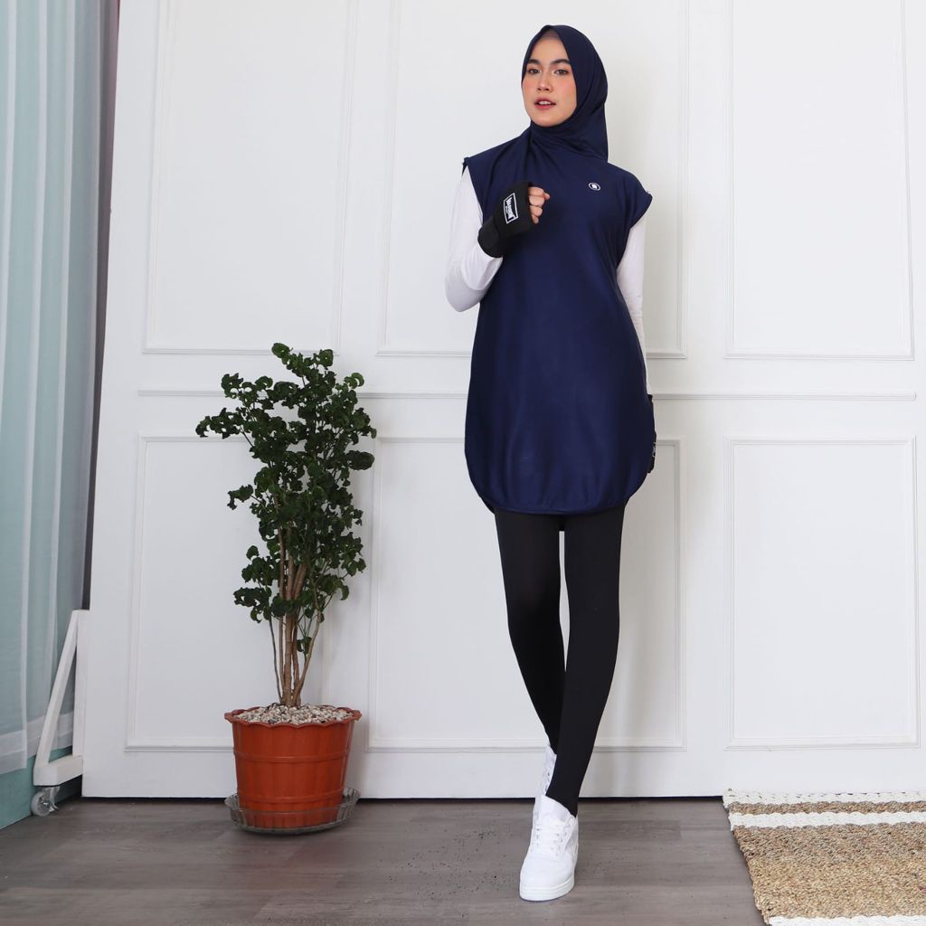 HITJAB - Long Vest Rompi Panjang Sport Olahraga Wanita Untuk Bersepeda Lari Senam Gym 9-0260-LONG VEST NAVY