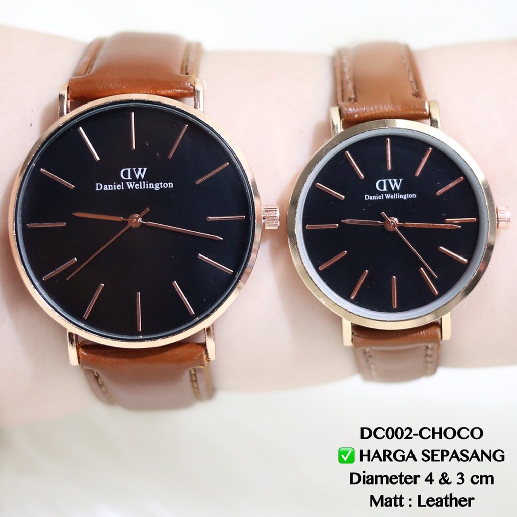 Jam tangan COUPLE HARGA SATUAN tali kulit leather termurah free baterai cadangan DC002