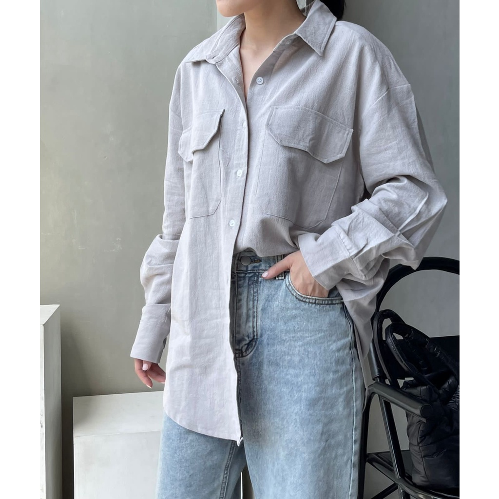 ASOKA Nindi Shirt 330 - Kemeja Oversize Linen Pocket Outer Wanita