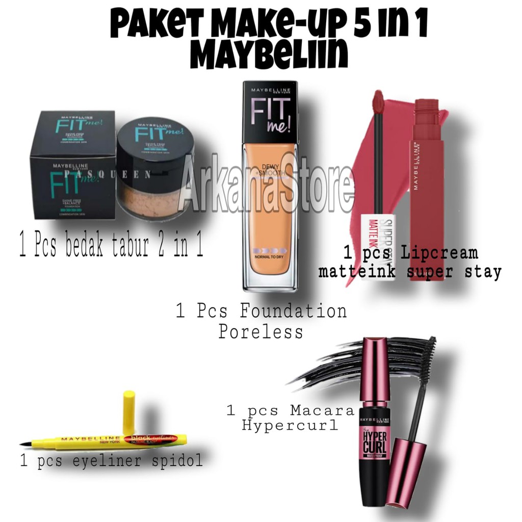 Paket MakeUp Maybeliin 5 in 1 Foundation Poreless