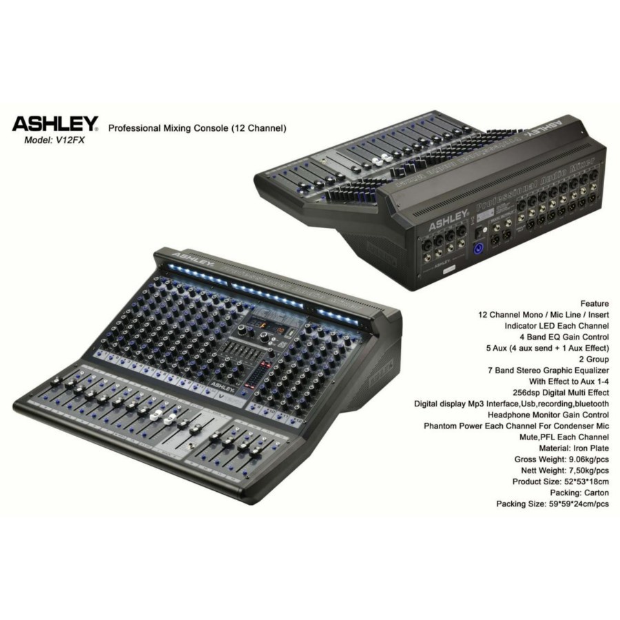 Mixer Audio ASHLEY V12FX 12 Channel USB Bluetooth Original