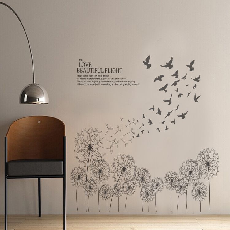 RELIZA WALL STICKER BUNGA DANDELION HITAM FLOWERS SILUET BIRD JM7317 STIKER DINDING