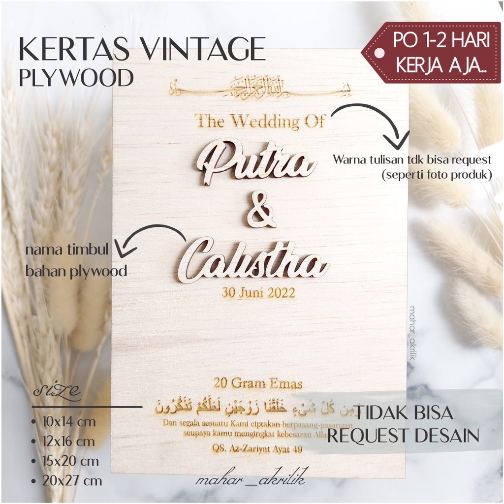 Kertas Vintage Nama Timbul Plywood / Bahan Plywood Ukir Model Kertas Vintage Hiasan Mahar