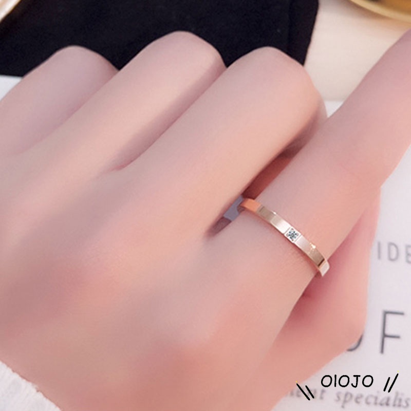 1Pc Cincin Berlian Baja Titanium Sederhana Bergaya Korea dan Perhiasan Wanita - ol