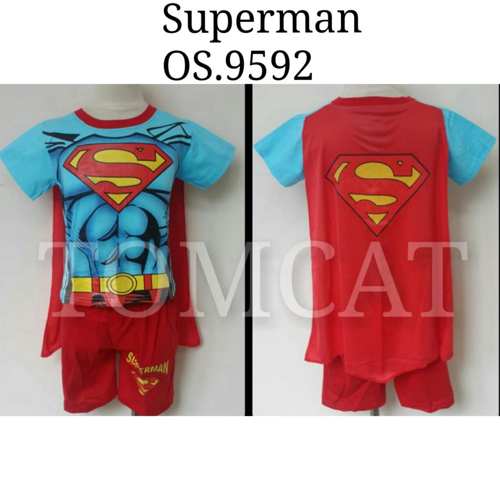 Baju Anak Sayap Superman Murah Setelan Celana Pendek Karakter Superhero Laki-Laki