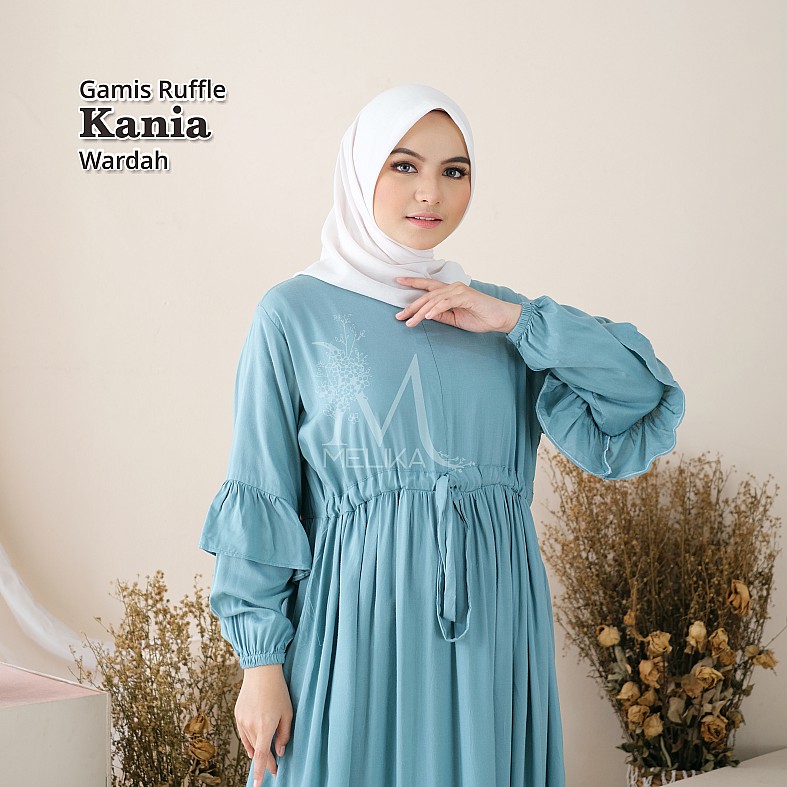Gamis Wanita Dewasa Bahan Rayon Premium Adem Polos Busui Friendly Rempel Ruffle Kania Biru Wardah Bu