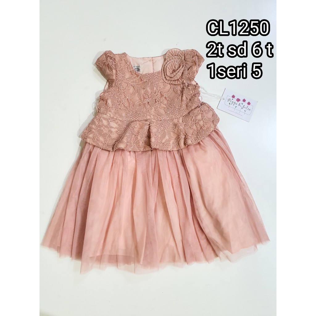 Catell love dress tile brukat pita&amp;bunga anak anak 2th-6tahun